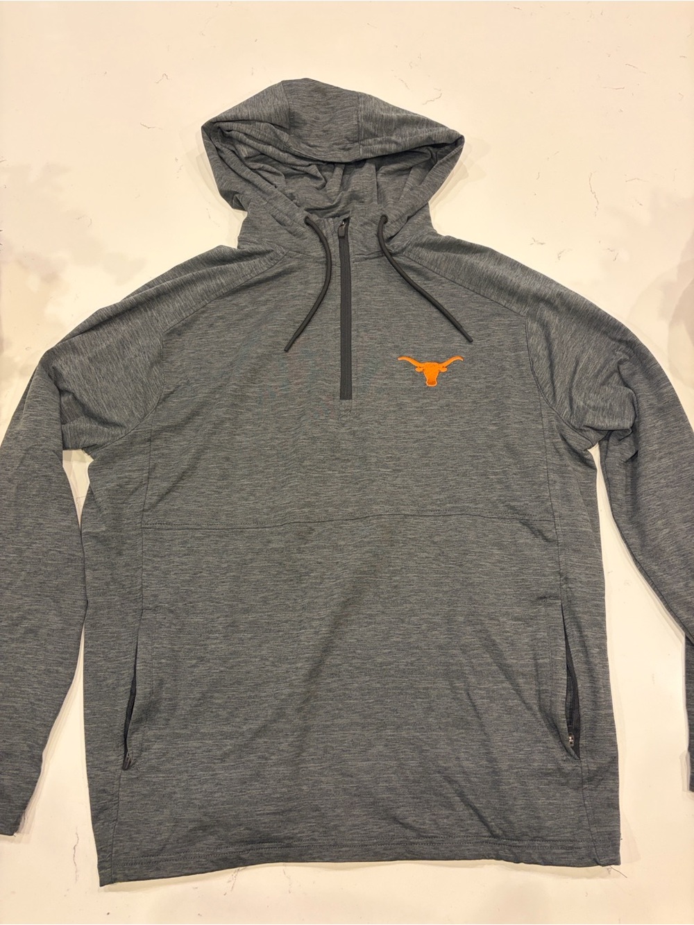 Antigua Gray Hooded Quarter-Zip Pullover with Burnt Orange Longhorn
